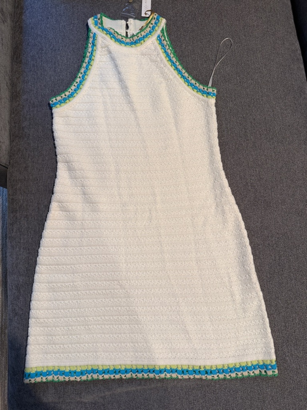 House of Harlow 1960 White Mini Dress with Blue & Green Trim